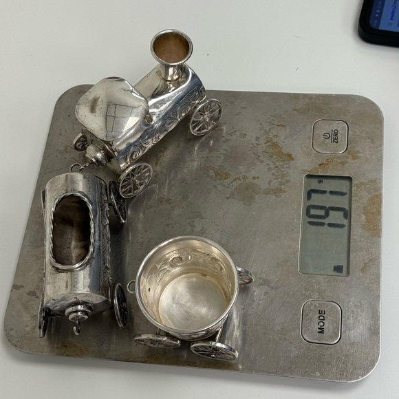 925 Sterling Silver Judaica Sterling Silver 3 Piece "Train" Set - Picture 10 of 12